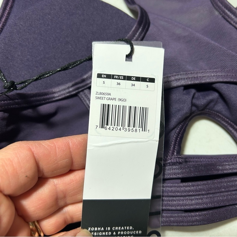 New Zobha Women’s Sports Bra Purple Small BNWT - Picture 5 of 7